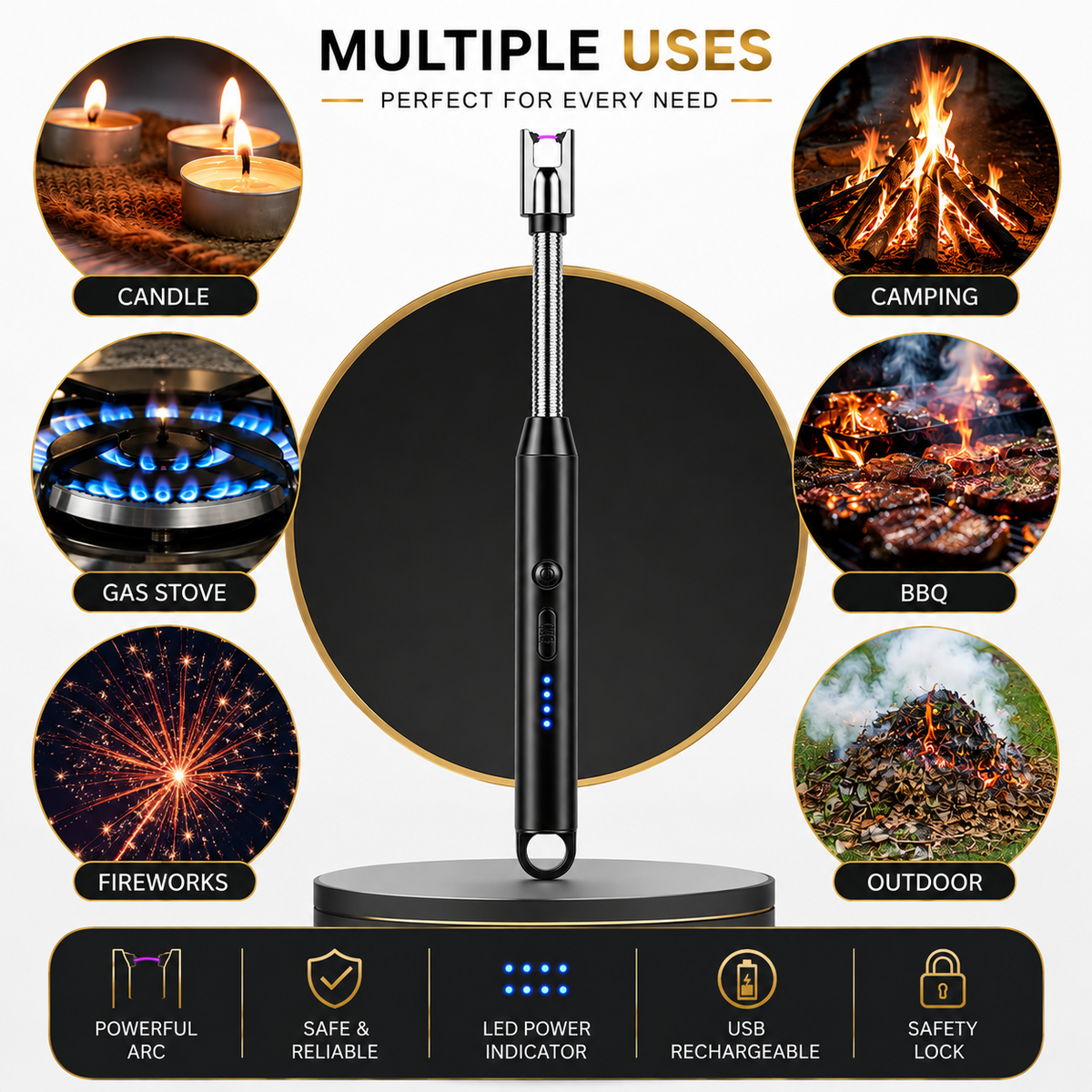 Smart USB Rechargeable BBQ Gas & Candle Lighter | Windproof Flameless Plasma Lighter