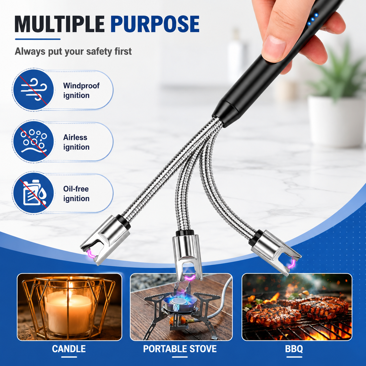 Smart USB Rechargeable BBQ Gas & Candle Lighter | Windproof Flameless Plasma Lighter
